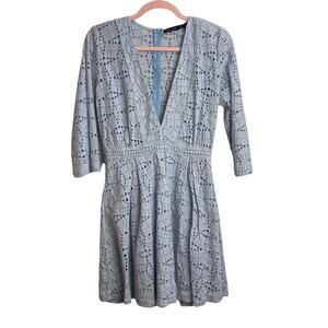 Karen Millen Baby Blue Cutwork Embroidered Dress Sz 4
